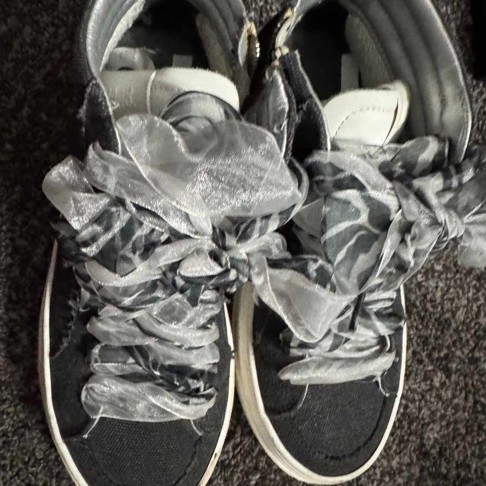 P448 Black and White High-Top Sneakers with Ribbon Laces